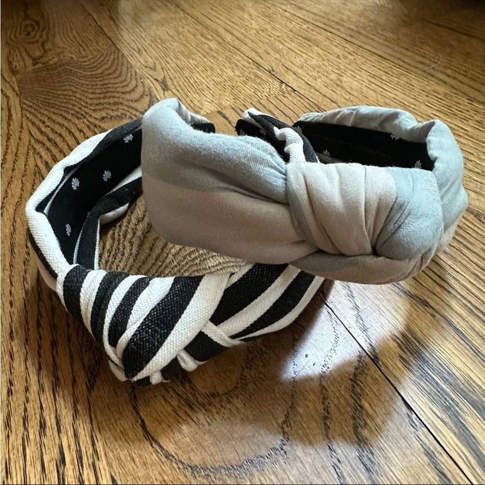 2 Lele Sadoughi Headbands Black/White Stripe, Blue/Gray